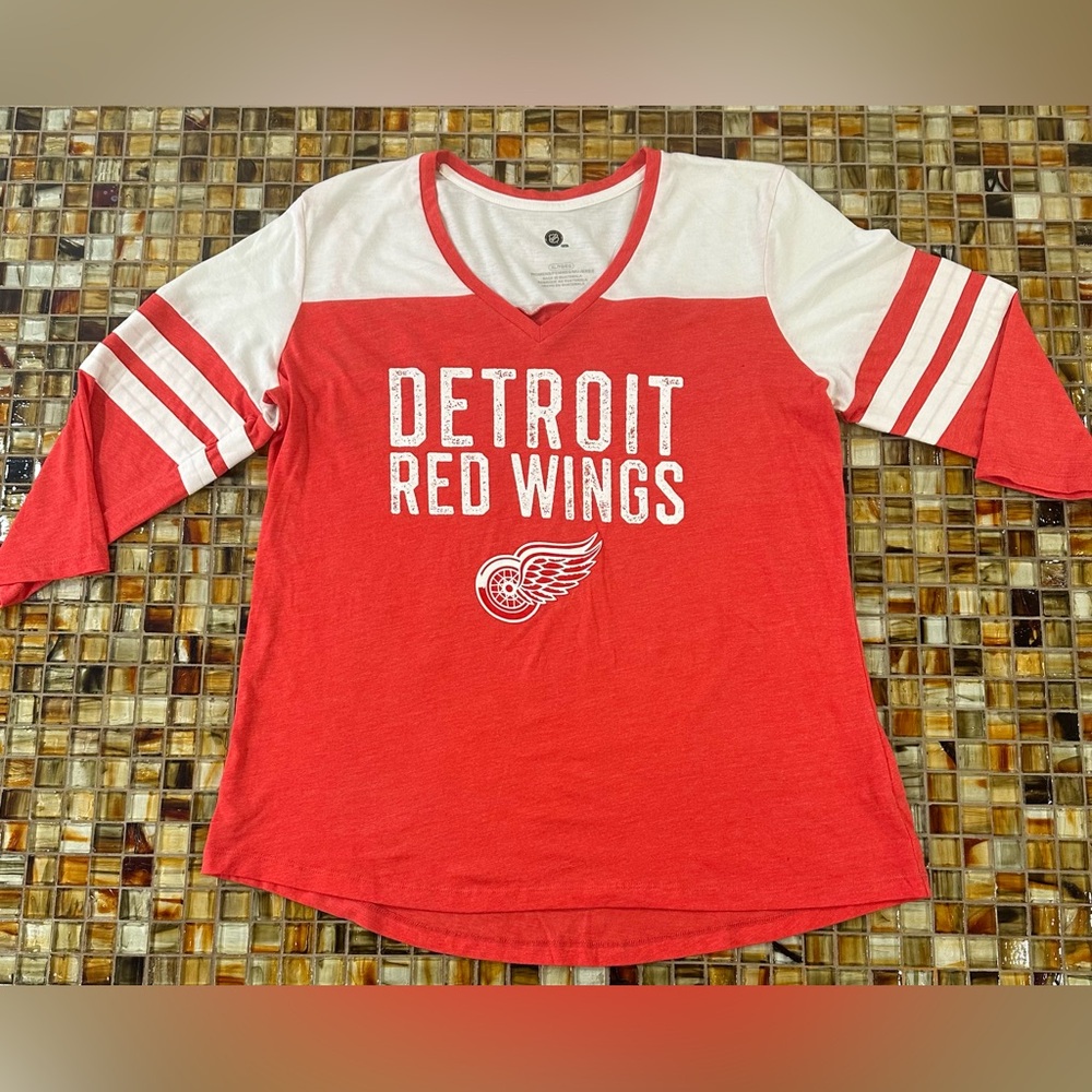 Women’s Detroit Red Wings 3/4 Sleeve V-Neck Top~NWOT~XL~Heathered Red~$35